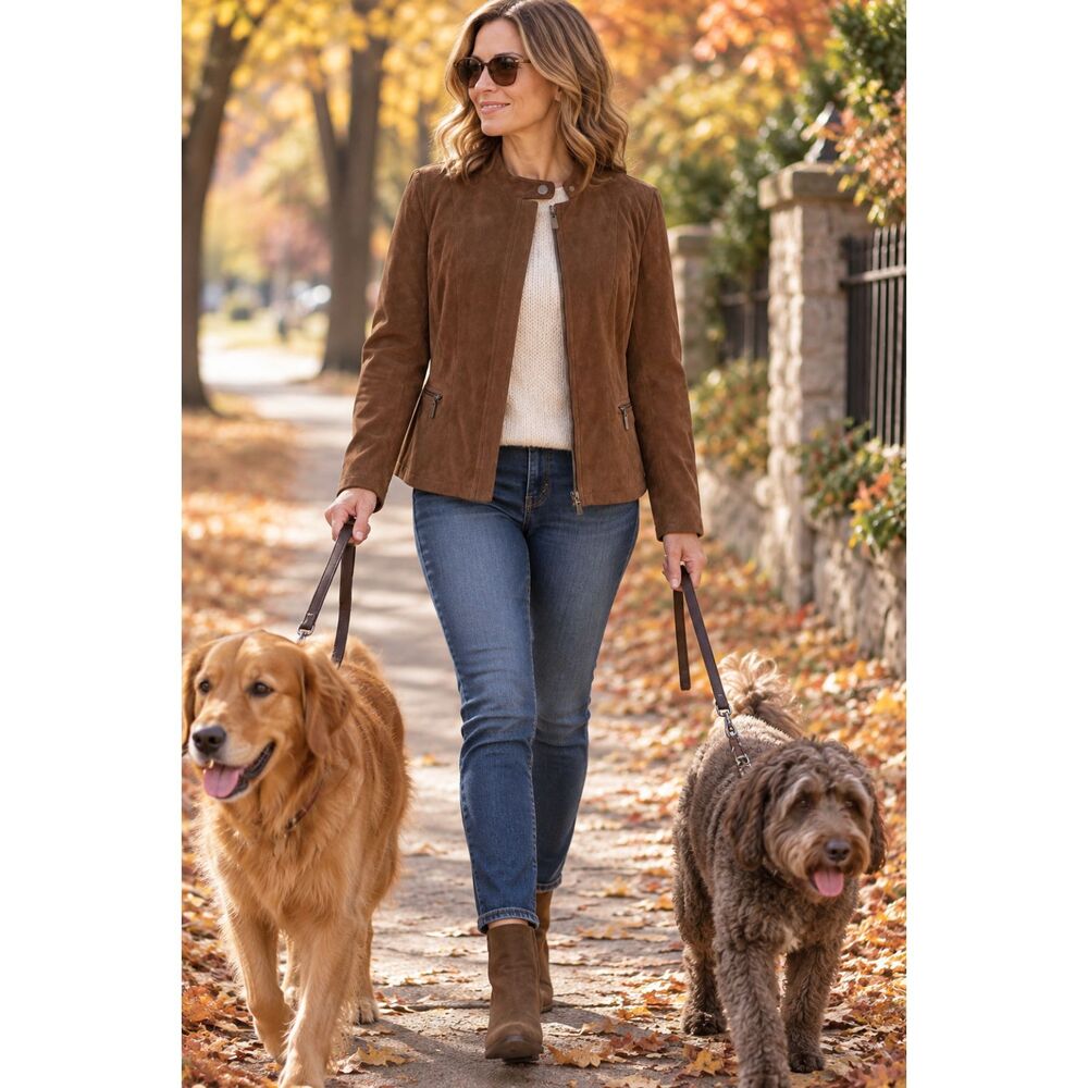 Mo-Ka Santa Fe Apparel Brown Faux Suede Jacket Full Zip Women 1X Classic Preppy